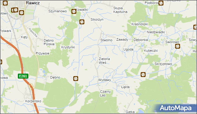 mapa Zielona Wieś gmina Rawicz, Zielona Wieś gmina Rawicz na mapie Targeo