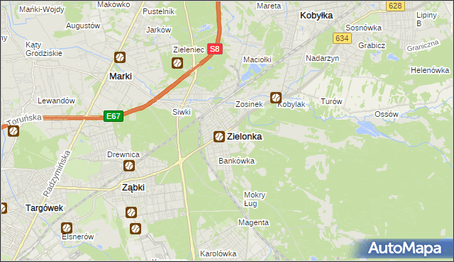 mapa Zielonka powiat wołomiński, Zielonka powiat wołomiński na mapie Targeo