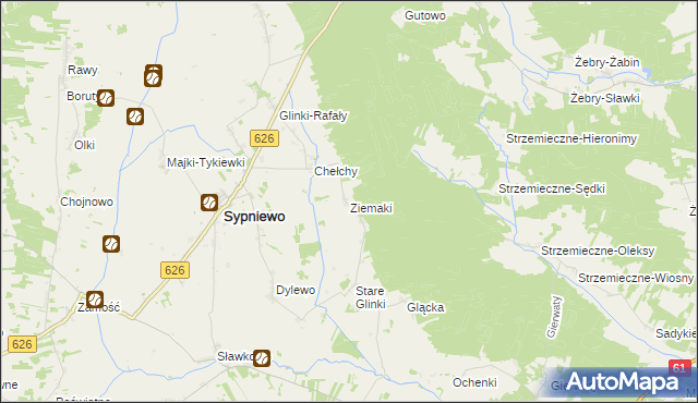 mapa Ziemaki gmina Sypniewo, Ziemaki gmina Sypniewo na mapie Targeo