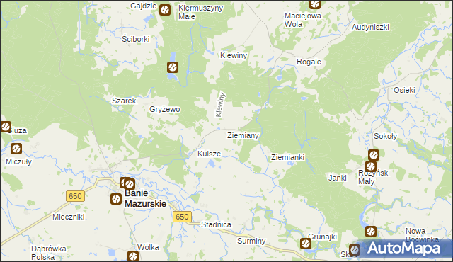 mapa Ziemiany gmina Banie Mazurskie, Ziemiany gmina Banie Mazurskie na mapie Targeo