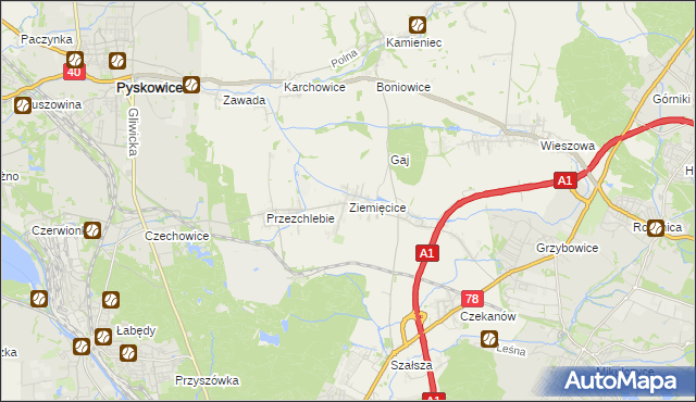 mapa Ziemięcice, Ziemięcice na mapie Targeo