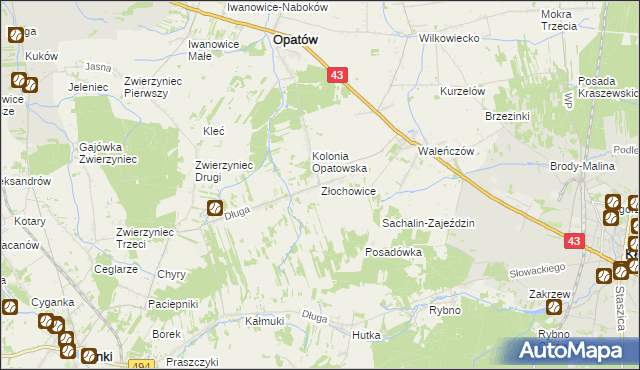 mapa Złochowice, Złochowice na mapie Targeo