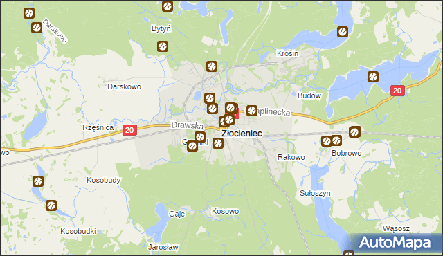 mapa Złocieniec, Złocieniec na mapie Targeo