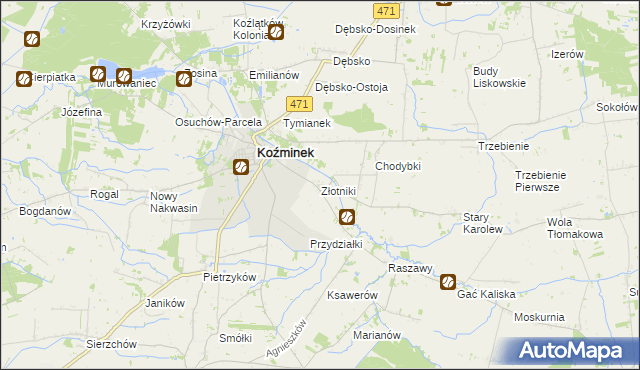 mapa Złotniki gmina Koźminek, Złotniki gmina Koźminek na mapie Targeo