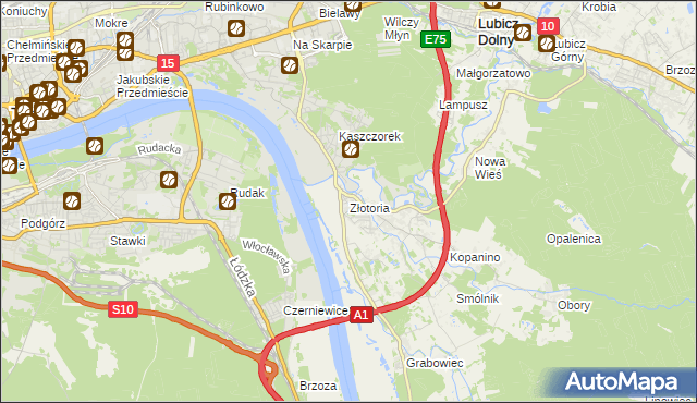 mapa Złotoria gmina Lubicz, Złotoria gmina Lubicz na mapie Targeo