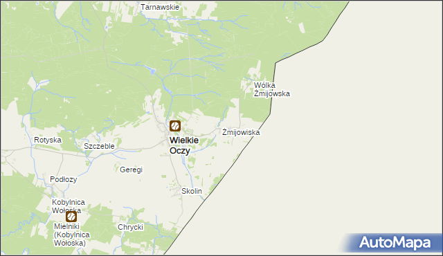 mapa Żmijowiska gmina Wielkie Oczy, Żmijowiska gmina Wielkie Oczy na mapie Targeo