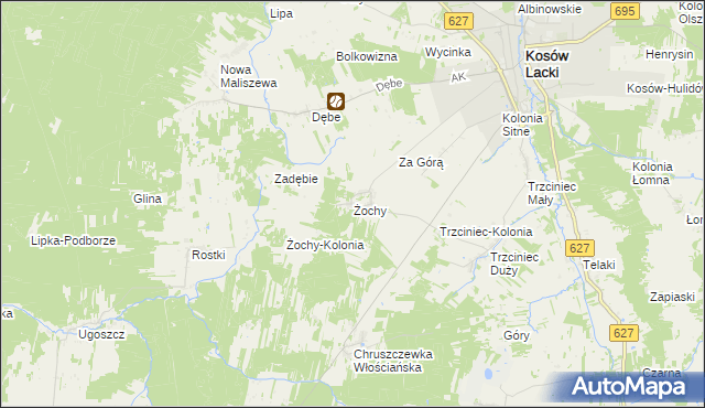 mapa Żochy gmina Kosów Lacki, Żochy gmina Kosów Lacki na mapie Targeo