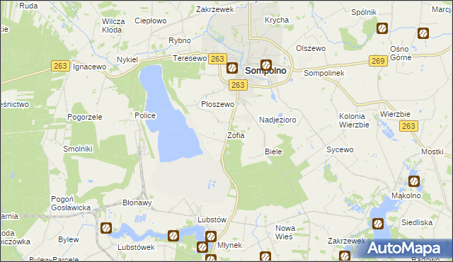 mapa Zofia gmina Sompolno, Zofia gmina Sompolno na mapie Targeo