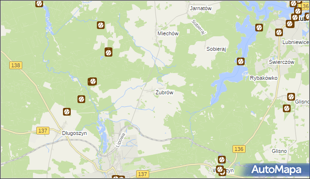 mapa Żubrów, Żubrów na mapie Targeo