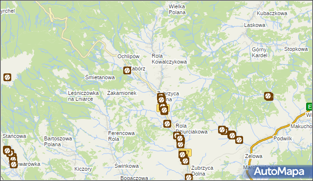 mapa Zubrzyca Górna, Zubrzyca Górna na mapie Targeo