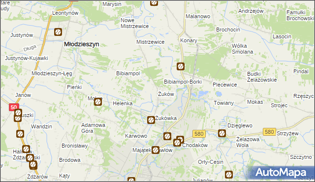 mapa Żuków gmina Sochaczew, Żuków gmina Sochaczew na mapie Targeo