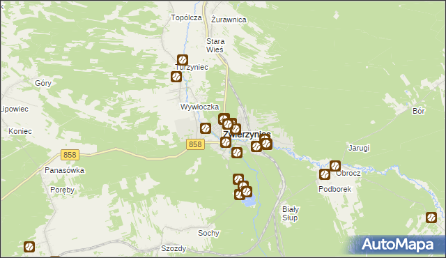 mapa Zwierzyniec powiat zamojski, Zwierzyniec powiat zamojski na mapie Targeo