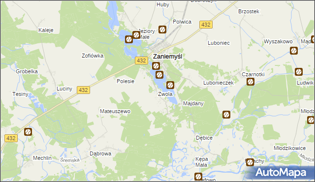 mapa Zwola gmina Zaniemyśl, Zwola gmina Zaniemyśl na mapie Targeo