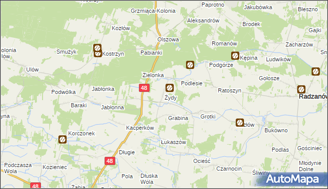 mapa Żydy gmina Radzanów, Żydy gmina Radzanów na mapie Targeo