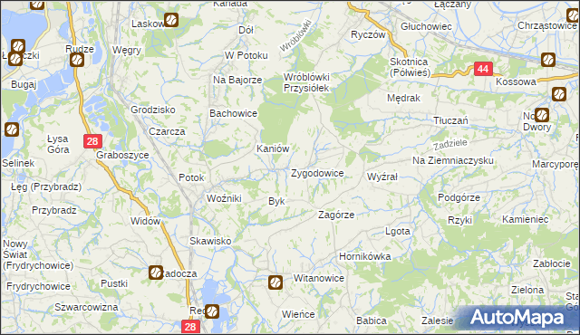mapa Zygodowice, Zygodowice na mapie Targeo