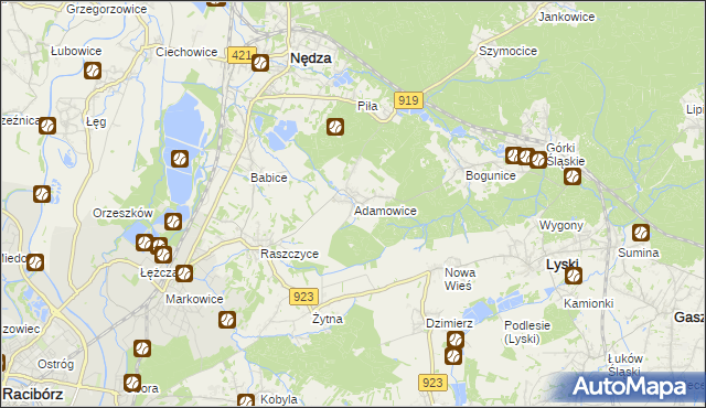 mapa Adamowice gmina Lyski, Adamowice gmina Lyski na mapie Targeo