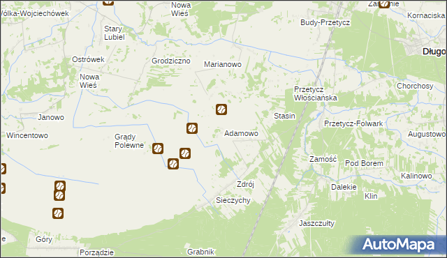 mapa Adamowo gmina Długosiodło, Adamowo gmina Długosiodło na mapie Targeo