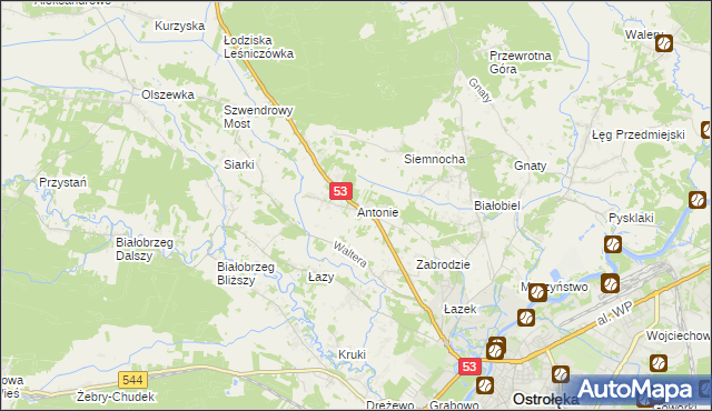 mapa Antonie gmina Olszewo-Borki, Antonie gmina Olszewo-Borki na mapie Targeo