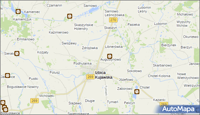 mapa Augustynowo gmina Izbica Kujawska, Augustynowo gmina Izbica Kujawska na mapie Targeo