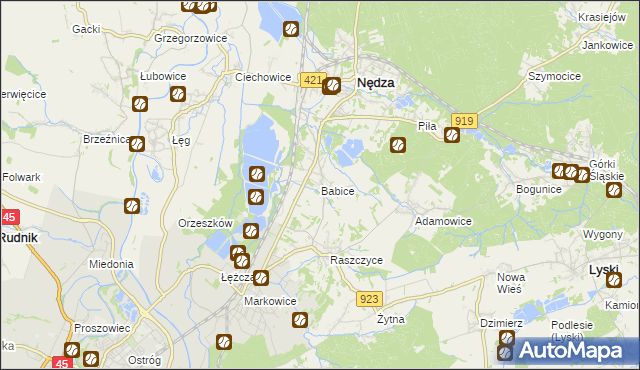 mapa Babice gmina Nędza, Babice gmina Nędza na mapie Targeo