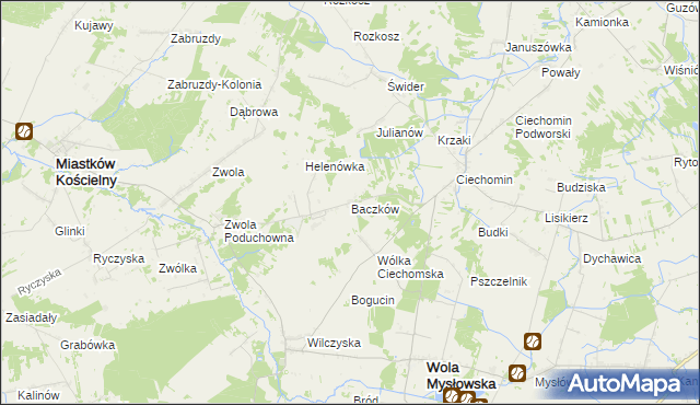 mapa Baczków gmina Wola Mysłowska, Baczków gmina Wola Mysłowska na mapie Targeo