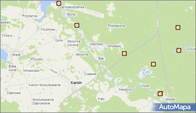 mapa Bąk gmina Karsin, Bąk gmina Karsin na mapie Targeo