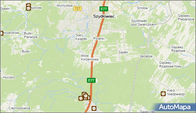 mapa Barak gmina Szydłowiec, Barak gmina Szydłowiec na mapie Targeo