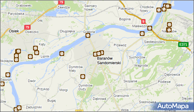 mapa Baranów Sandomierski, Baranów Sandomierski na mapie Targeo