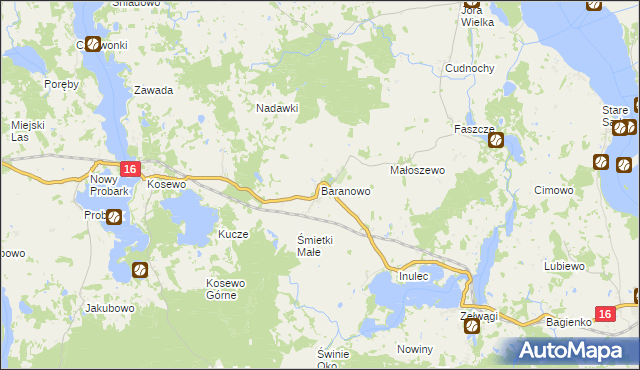mapa Baranowo gmina Mikołajki, Baranowo gmina Mikołajki na mapie Targeo