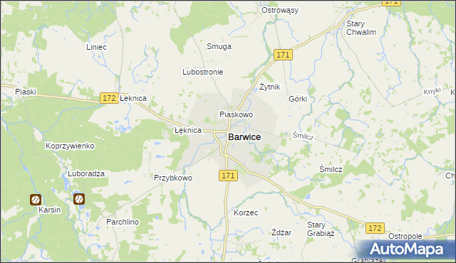 mapa Barwice, Barwice na mapie Targeo