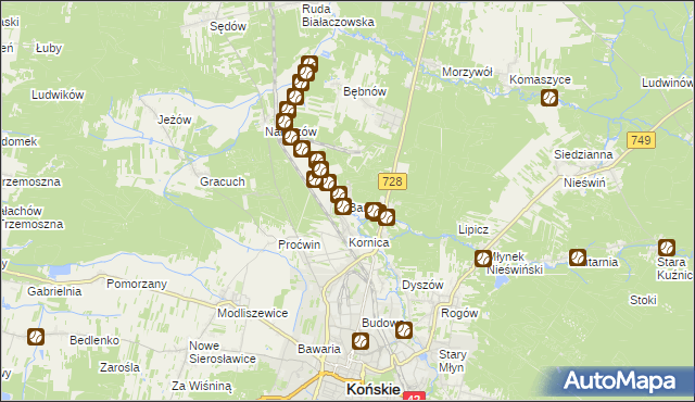 mapa Barycz gmina Końskie, Barycz gmina Końskie na mapie Targeo