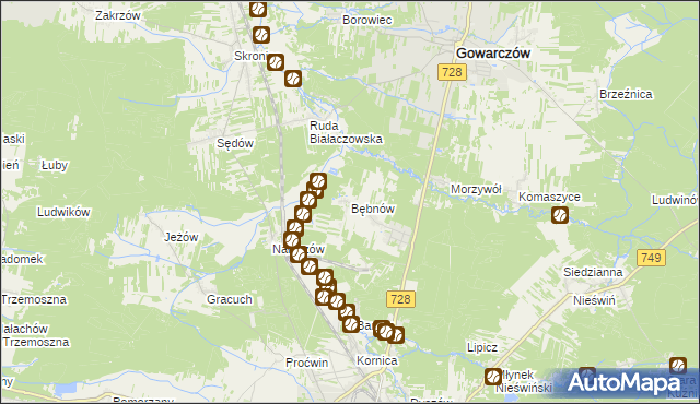 mapa Bębnów gmina Gowarczów, Bębnów gmina Gowarczów na mapie Targeo