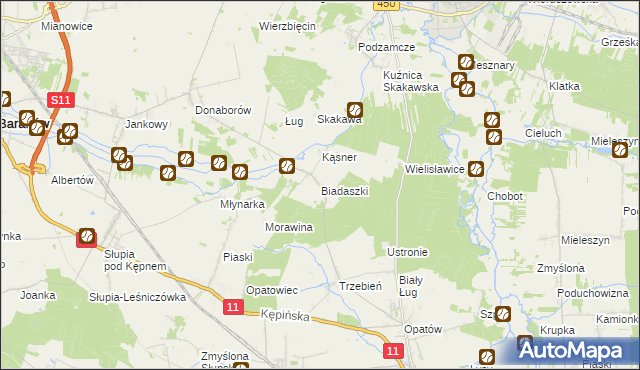 mapa Biadaszki gmina Łęka Opatowska, Biadaszki gmina Łęka Opatowska na mapie Targeo