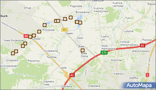 mapa Biała gmina Kłobuck, Biała gmina Kłobuck na mapie Targeo