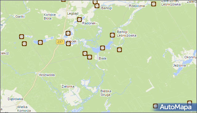 mapa Biała gmina Tuchola, Biała gmina Tuchola na mapie Targeo