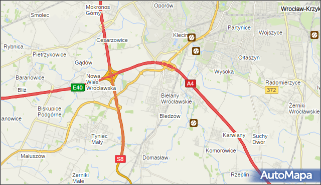 mapa Bielany Wrocławskie, Bielany Wrocławskie na mapie Targeo