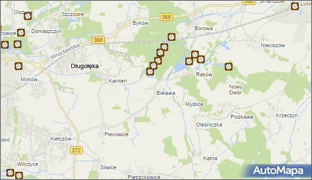 mapa Bielawa gmina Długołęka, Bielawa gmina Długołęka na mapie Targeo