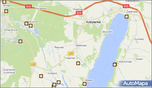 mapa Bielkowo gmina Kobylanka, Bielkowo gmina Kobylanka na mapie Targeo