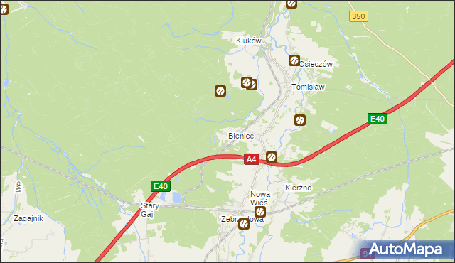 mapa Bieniec gmina Nowogrodziec, Bieniec gmina Nowogrodziec na mapie Targeo