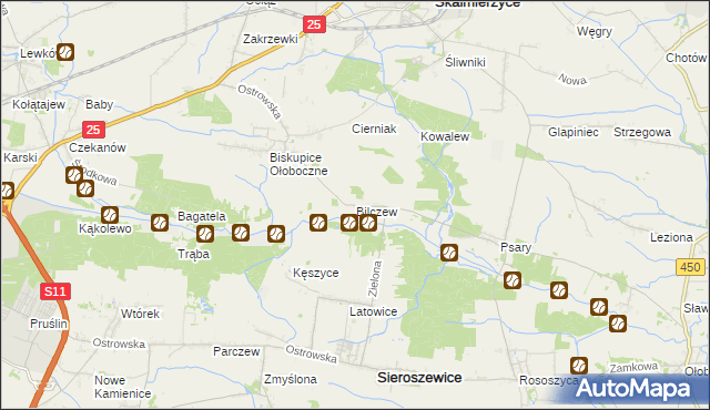 mapa Bilczew gmina Sieroszewice, Bilczew gmina Sieroszewice na mapie Targeo