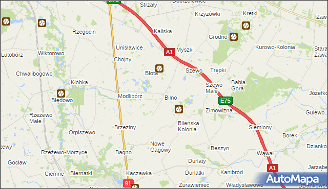 mapa Bilno gmina Lubień Kujawski, Bilno gmina Lubień Kujawski na mapie Targeo