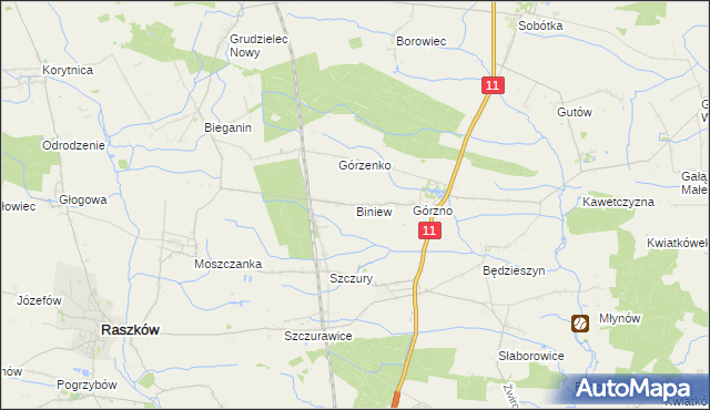 mapa Biniew, Biniew na mapie Targeo