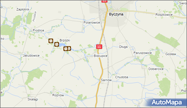 mapa Biskupice gmina Byczyna, Biskupice gmina Byczyna na mapie Targeo