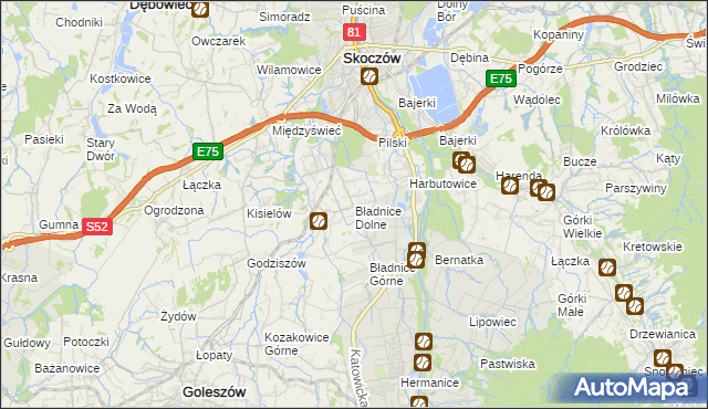 mapa Bładnice Dolne, Bładnice Dolne na mapie Targeo