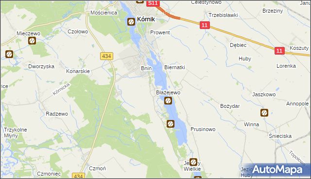 mapa Błażejewo gmina Kórnik, Błażejewo gmina Kórnik na mapie Targeo