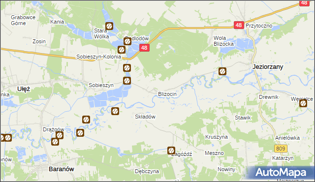 mapa Blizocin gmina Jeziorzany, Blizocin gmina Jeziorzany na mapie Targeo