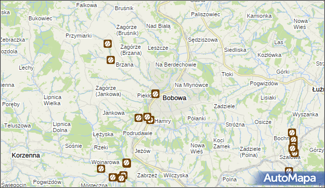 mapa Bobowa powiat gorlicki, Bobowa powiat gorlicki na mapie Targeo