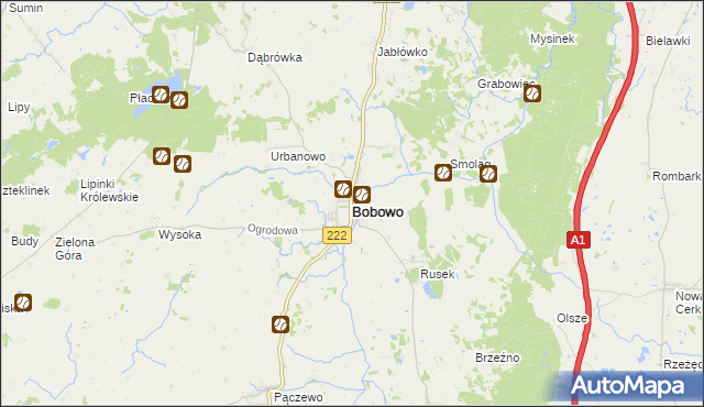 mapa Bobowo powiat starogardzki, Bobowo powiat starogardzki na mapie Targeo