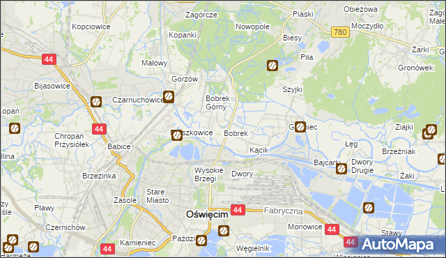 mapa Bobrek gmina Chełmek, Bobrek gmina Chełmek na mapie Targeo