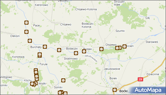 mapa Bodaki gmina Boćki, Bodaki gmina Boćki na mapie Targeo